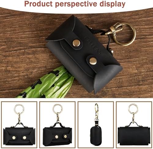 Handmade Leather Dog Poop Bag Dispenser with Belt Attachment,Durable, Stylish Waste Bag Holder, Dog Walkers, Brass Metal Clip, Charcoal Black