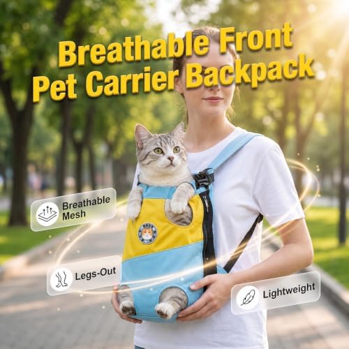 Front Pet Carrier Backpack, Breathable Leg-Out Pet Chest Carrier, Blue, XL