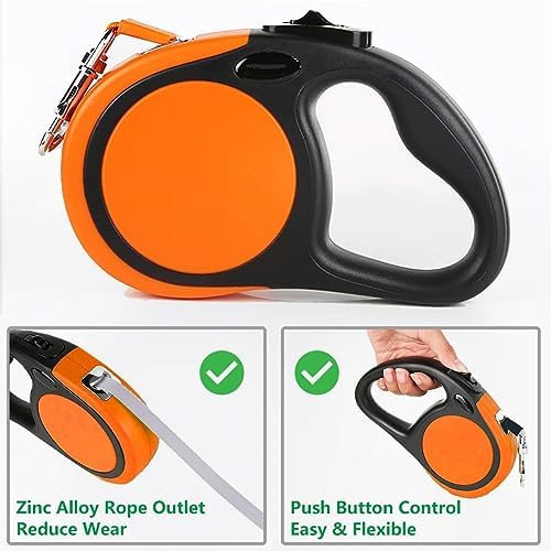 Dual Retractable Dog Leash for Small Breed (Up to 44 Lbs Each) - Double Headed 18.5 ft Extendable Pet Leash with Poop Bags, Non Slip Grip - One Button Break & Lock, 360 Tangle-Free (Orange, Medium)
