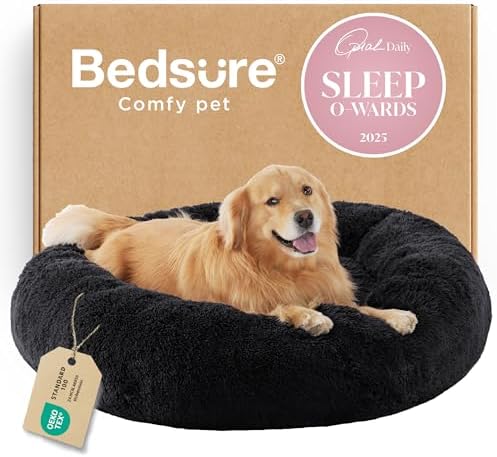 Bedsure Calming XL Dog Bed Donut Washable Extra Large Pet Bed,45ins Black
