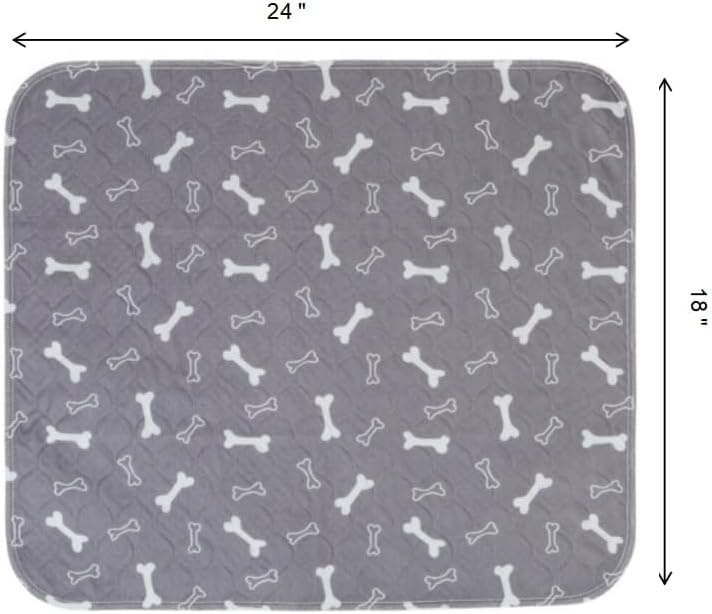 2 Pack 18"x24" Washable Pee Pads for Dogs, Super Absorbent Reusable Training Dog Pads with Bone Print, Non-Slip Potty Pads for Whelping, Playpen, Crate, Bed
