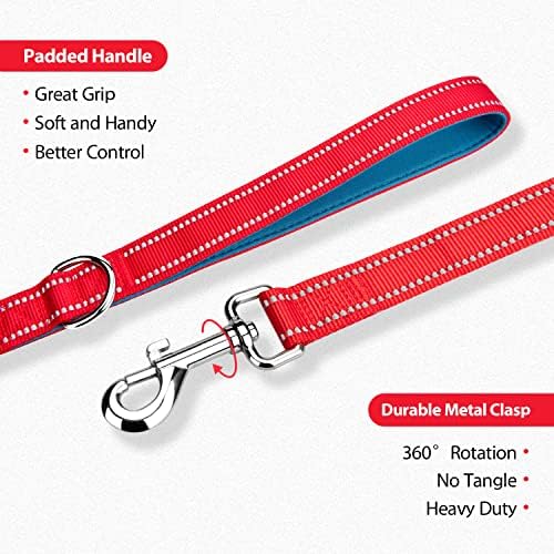 PHOEPET 5 Feet Dog Leash with Comfortable Padded Handle Easy Snap Clasp
