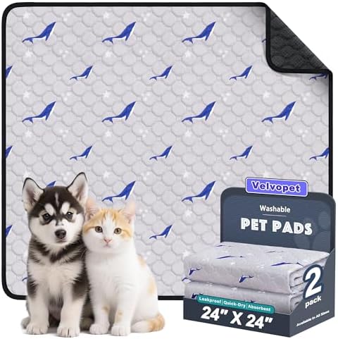 Washable Pee Pads for Dogs, 2 Pack Puppy Pads, Super Absorbent & Leakproof with Anti-Slip Bottom for Dog Training, Crates, Car, Pet Pee Pads, and Furniture Protection, 24"x24"