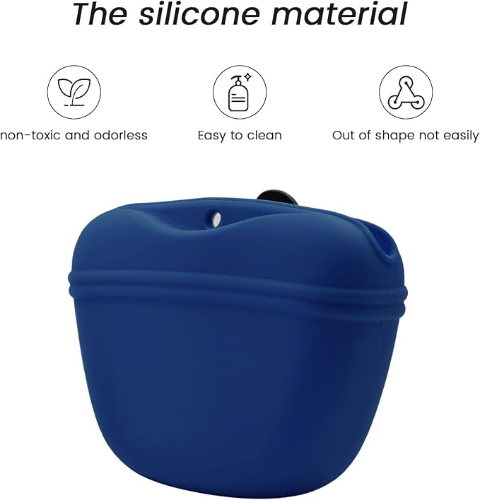 AUDWUD Silicone Dog Treat Pouch with Clicker Magnetic Closure Secure Clip | Upgraded clip keeps your treat pouch secure during training.Magnetic closure allows fast one hand access.Includes dog click