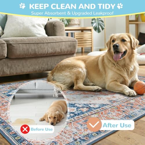 Lahome Reusable Washable Puppy Pads - 2 Pack Super Absorbent & Waterproof Dog Training Mats for Potty, Crate and Floor - Leakproof Pee Pads with Non-Slip Backing (Beige Blue, 36"x48")