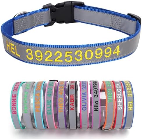 Reflective Personalized Dog Collar Custom Embroidered with Pet Name and Phone Number 4 Adjustable Sizes with Quick Release Buckle for Boy Girl Small Medium Large Dogs