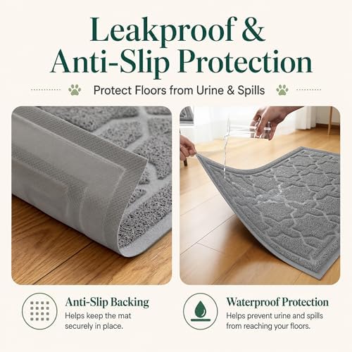 Yimobra Cat Litter Mat, Waterproof Litter Trapping Mat, 47x36, Dark Grey