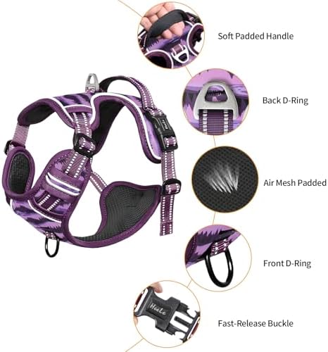 HEELE Dog Harness, No Pull Adjustable Padded Reflective Harness for Small Medium Large Dogs with Handle for Walking Training, Moon Night, XL