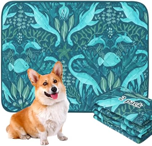 BVAGSS Washable Pee Pads for Dogs, 2 Pack Reusable Leakproof Puppy Wee Wee Pad, Non-Slip Waterproof Pet Training Pads, Super Absorbent Whelping Pads XH081 (Dino Green, 36X36 Inch (Pack of 2))