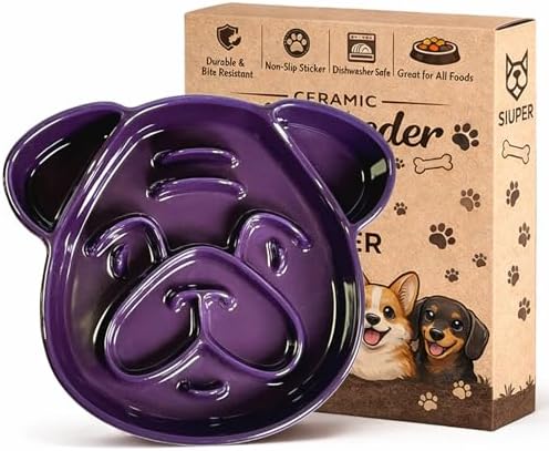 Dog Shape Slow Feeder Ceramic, 8.7in 1.5 Cups Pet Food Bowl for Medium and Big Breed. Bite-Resistant, Dishwasher Safe, Cute Design to Prevent Fast Eating, Bloat, Choking. Gift for Dog Lovers