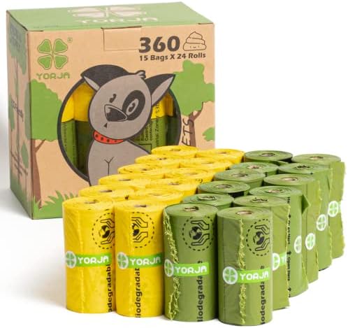 Dog Poop Bags Rolls with OK biobased Certified, 360 Pet Waste Bags, 100% Leak Proof Extra Thick and Strong Corn Starch Based