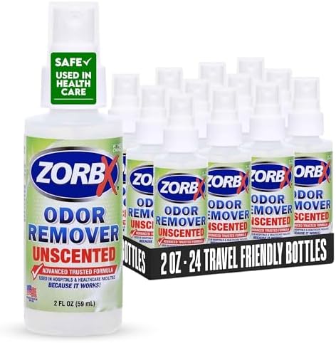 ZORBX Unscented Odor Remover Spray 2 Oz 24-Pack, Bulk, Hospital-Grade