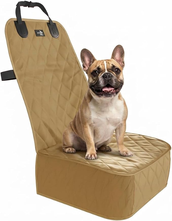 Active Pets Dog Car Seat Cover, Waterproof Front Seat Protector for SUV Truck Sedan, Pet Safety Travel Comfort System with Universal Fit, Beige