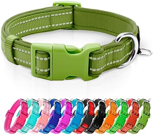 azuza Reflective Dog Collar, Neoprene Padded Small Dog Collar, Army Green S