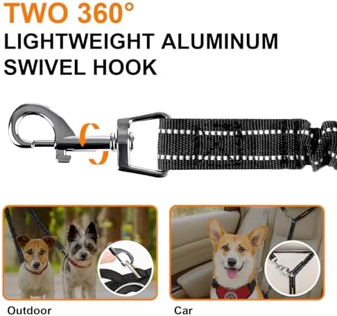 MingXpet 2 Dog Leash, Dog Leash for 2 Dogs, 360° Swivel No Tangle Double Walking Training Leashes for Small Dogs, Comfortable Shock Absorbing Reflective Bungee, Black
