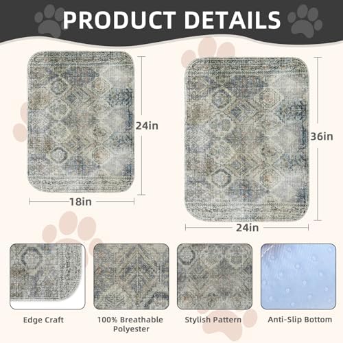 Mihachi Washable Pee Pads for Dogs, 2 Pack Super Absorbent Waterproof and Leak-Proof Reusable Puppy Potty Training Pads, Non-Slip Whelping Pee Pads Pet Mats for Floor,Playpen,Crate,Couch,Sage 24"x36"