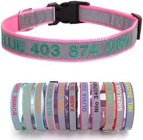 Reflective Personalized Dog Collar Custom Embroidered with Pet Name and Phone Number 4 Adjustable Sizes with Quick Release Buckle for Boy Girl Small Medium Large Dogs