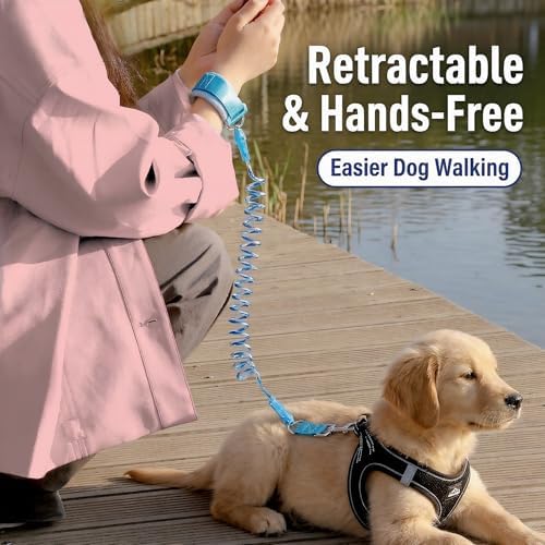 Retractable Dog Leash Hands Free No Tangle Reflective 22lbs Blue