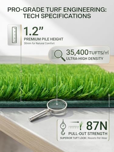 1.2'' Thick Woven Fake Grass Mat for Dog, Glue-Free Artificial Turf Potty Training Pad with Fast Drainage, Machine Washable Pet Pee Pad, Indoor Outdoor Non-Toxic Rug (Small)