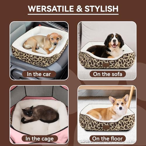 Zerbuger 25in Leopard Rectangle Cat Dog Bed Machine Washable Sleeping Sofa