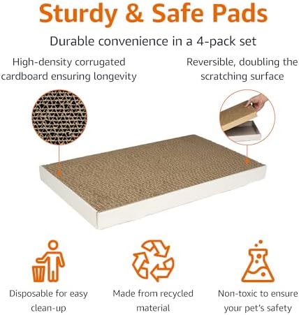 Amazon Basics Corrugated Cardboard Cat Scratcher, Scratching Board, Reversible, 17.4" x 10", White, 4-Pack