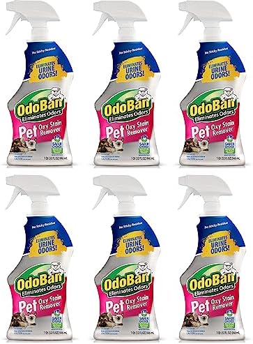 OdoBan Pet Solutions Oxy Stain Remover, Pet Stain Eliminator, Made in the USA, 6-Pack, 32 Ounce Spray Each
