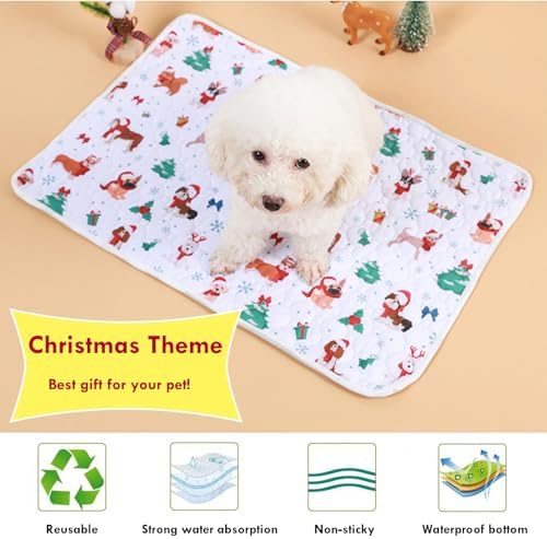 BAMY 2 Pcs Washable Dog Pee Pads Christmas Pet Training Pads Non-Slip Waterproof Doggie Whelping Pad Reusable Dogs Mat with Santa Claus Snowman Elk Pattern (Elk, 40x28 inch)