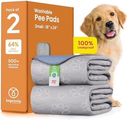 IMPROVIA® Reusable Puppy Pad – Waterproof, Extra-Absorbent, Washable Pee Pad for Dog Training, Whelping, & More – Protect Your Floors & Pet with Quick-Drying Potty Pad (Paws & Hearts, Small 18"x24")