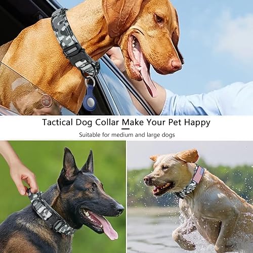 DAGANXI Tactical Dog Collar, Adjustable Military Training Nylon Dog Collar with Control Handle and Heavy Metal Buckle for Medium and Large Dogs, with Patches and Airtags Case (XXL, Camo)