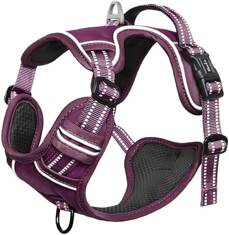 HEELE Dog Harness for Medium Dogs No Pull Dog Vest Harness with Soft Padded Handle Reflective for Outdoor Training, Purple(Matching Trim), M