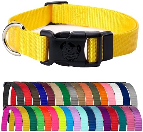 Country Brook Petz - Everyday Nylon Dog Collar for Large, Medium, and Small Dogs and Puppies - for Everyday Use in 30+ Colors (Large, 1 Inch Wide, Yellow)