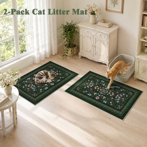 Bienbee Cat Litter Mat, 2 Pack 28" x 20" Machine Washable for Litter Boxes