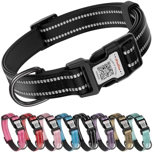 Personalized Dog Collar with QR Code Dog Tag, Black 05 S