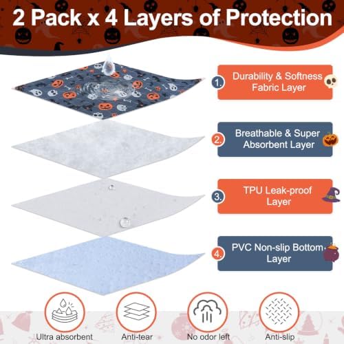 BEAUTYZOO 2 Pack Washable Pee Pads for Dogs,Reusable Puppy Pad 24x36 Skull