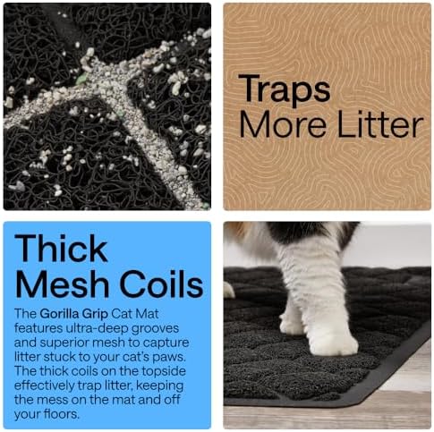 GORILLA GRIP Cat Litter Box Mat, Coiled Mesh Trapping Mats, 35x23 Black
