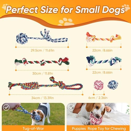 Dog Rope Toys 7 Pack - Puppy Teething Toys for Small/Medium Dogs - Durable Dog Chew Toys for Aggressive Chewers - Interactive Tug of War Toys for Boredom & Teeth Cleaning
