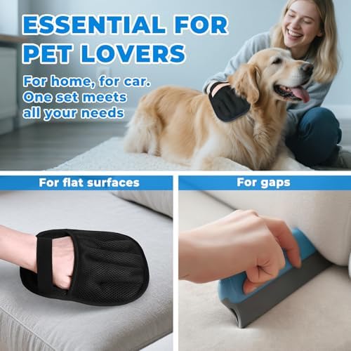 GRENTY 2 PCS Magic Brush Pet Hair Removal Glove for Dogs & Cats, Upgraded Five-Finger Electrostatic Pet Hair Remover, Pet Hair Removal Tool for Clothing, Carpets, Sofa Gaps, and Car Seat