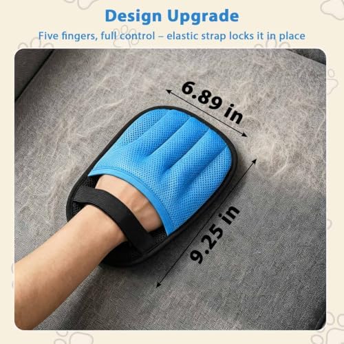 SUETT 2-Pack Pet Hair Removal Gloves, Reusable Five-Finger Grooming Gloves for Dogs and Cats, Removes Pet Hair from Clothes, Sofas, Carpets, and Car Seats, Blue