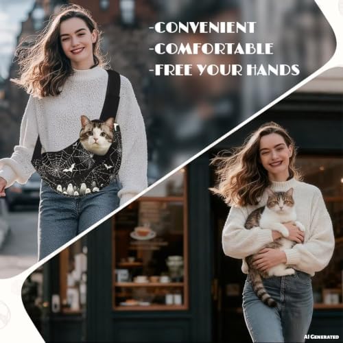 COEQINE Black Spider Web Ghost Print Sling Crossbody Carrier for Small Dogs