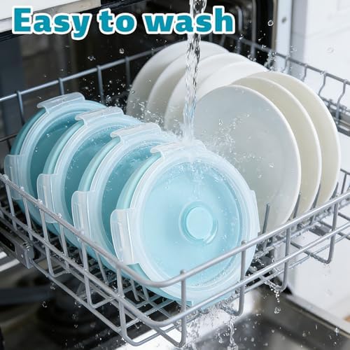 2pcs Collapsible Dog Bowls, Silicone Food & Water Travel Bowl with Lid Portable Expandable Pet Feeding & Drinking Cup/Saucer for Walking, Kennels, and Camping 350ml (Blue)
