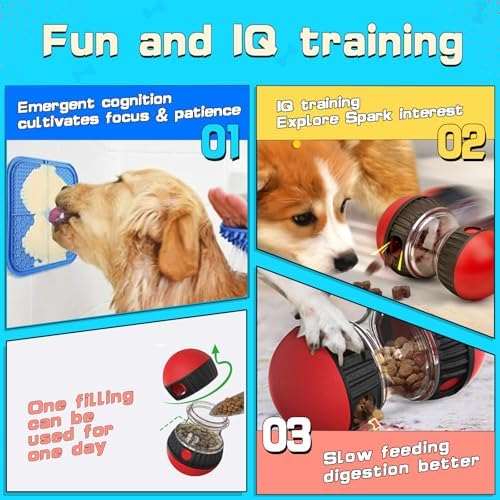 5 in 1 Dog Puzzle Toy Set for Slow Feeding and Puppy IQ Training, Stimulating Cognitive Anxiety Relief and Keeping Dog Busy, Pet Interactive Toy, Treat Dispensing Ball and Lick Mat for Flur