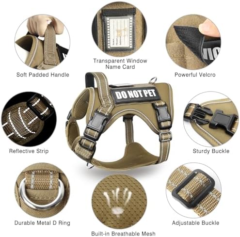 Tactical Dog Harness and Leash Set with 10 Patches for Large Dogs