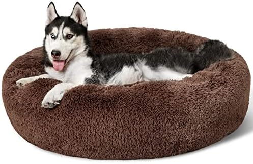 Bedsure Calming Dog Beds Large Sized Dog Donut Washable Pet Bed,36in Coffee