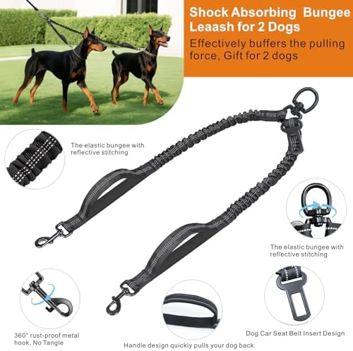 Retractable Dog Leash,16ft Retractable Lead with Bungee Leads for 2 Dogs,Double Leash with Dog Safety Harness Buckle, Extendable Lead 5m for Medium Large Dogs (Gray, 5m)