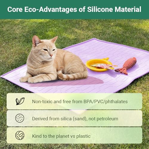 Cat Litter Mat, Large 32'' x 24'' Silicone Litter Box Mat for Litter Trapping, Waterproof, Non-Slip, Easy to Clean, Purple