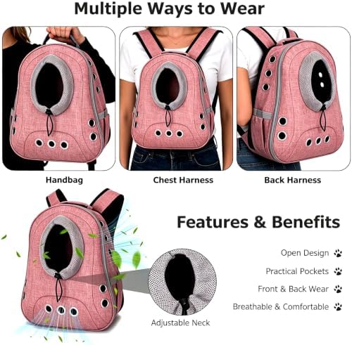 Small Dog Cat Chest Backpack Carrier,Large Space Ventilated Front Facing Backpack Carrier for Puppy,Lightweight Doggy Backpack for Hiking,Camping,Travel,Outdoor,Max 12 lbs(Pink)