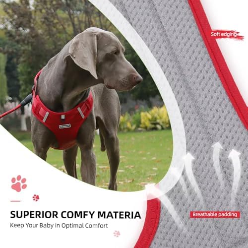 Dog Harness No Pull Adjustable Reflective,for Medium and Large Small Dog with Leash 59.06in (Red, XL)