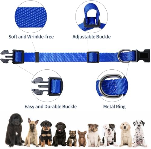 Dog Collar Adjustable Puppy Collar for Small Medium Large Dogs, Nylon Safety Collars with Leopard Print Night Visibility, Blue M