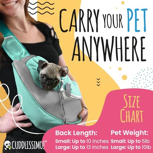 Cuddlissimo Small Dog Sling Carrier, Pet Cat Sling, Puppy Pouch - Lagoon-S