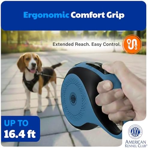 American Kennel Club Heavy Duty Retractable Dog Leash, 16.4ft, Tangle-Free, Ergonomic Grip, One-Hand Brake, for Medium & Large Dogs up to 110 lbs Gray